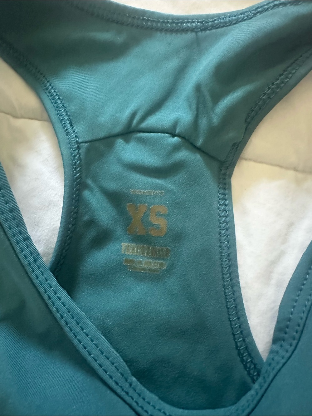 Tracksmith Deep Teal Racerback Sports Bra with Gold Hare Emblem - Picture 4 of 4